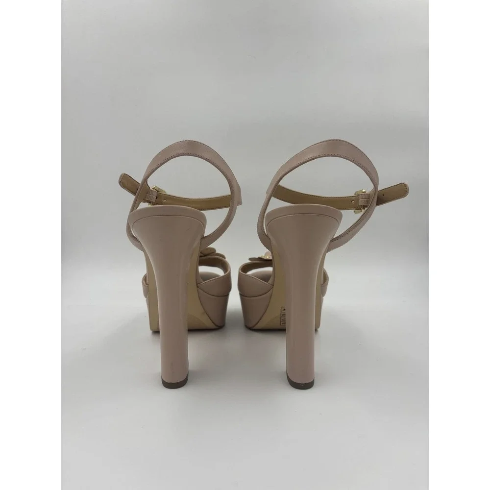 Michael Kors Blush Pink Leather Rose Studded Platform Block Heel Womens Size 9M